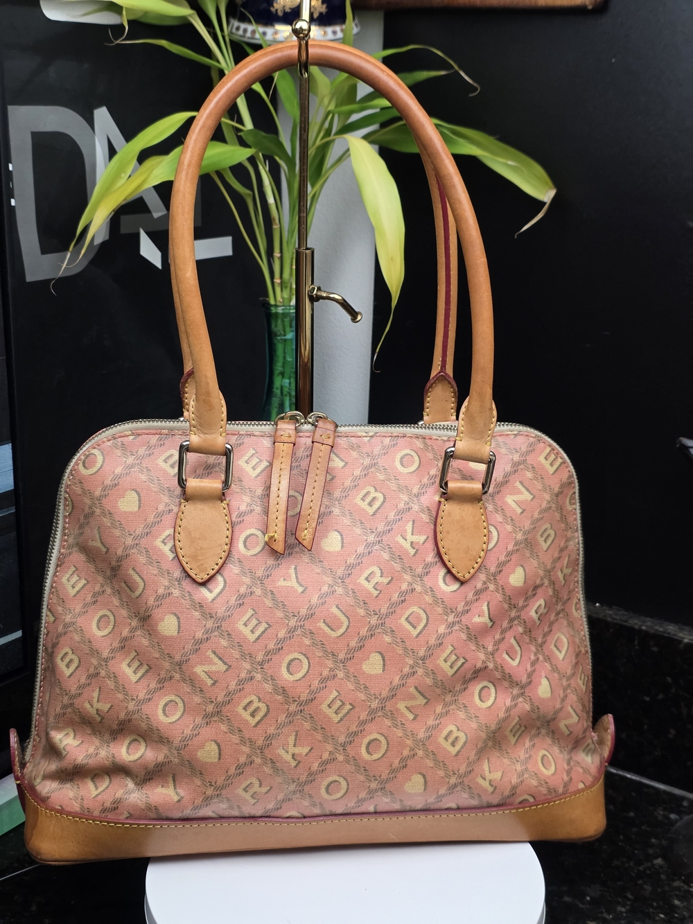 Dusty Rose Patterned Satchel Handbag